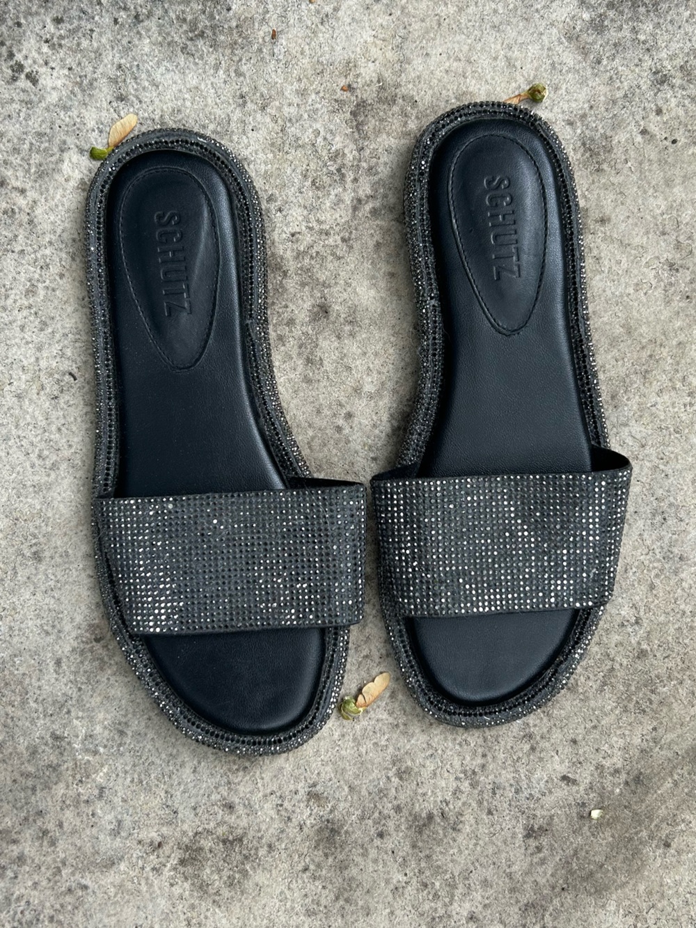 SCHUTZ Alcina Crystal-Embellished Flat Sandals, size 8